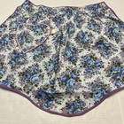 Vintage Silins Half Apron  Blue Purple Floral Embroidered Pocket 60s Housewife