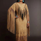 Women s Native American Suede Leather Fringe Dress Powwow Regalia Brown