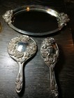 Vintage Godinger Silver-plated Vanity Set Brush Mirror Tray Ornate Rose Design
