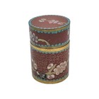 Cloisonne Brown Floral Cylindrical Vintage Trinket Box Blue And Gold Trim