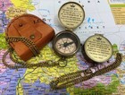 Brass Nautical Pocket Sundial Compass With Leather Case Christmas Gift Item