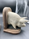 Vtg  1969 Wooden White Painted Pig Bookends    Heavy