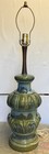 Vintage Table Lamp Beautiful Green And Blue Drip Glaze Ceramic And Wood Large