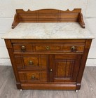 Antique Victorian Eastlake Style Walnut Marble Top Cabinet Commode Washstand
