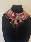 Huichol  Mexican Chaquira Beaded Necklace Geometric Diamond Design Pink Gold