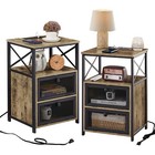 Set Of 2 Nightstand Bedside Table With Charging Station Drawers End Side Table