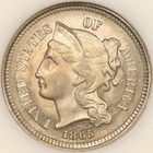 1865 3cn Ngc Ms64 Cac Three Cent Nickel Old Fatty Holder Green Bean