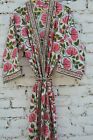 Lightweight Cotton Kimono Hand-block Print Beach Robe Sleep Wear Gown Dress 2k25