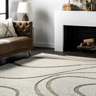 Nuloom Shaggy Curves Design Contemporary Modern Shag Area Rug In Cream Color