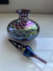 Vintage Purple Iridescent Art Glass Perfume Bottle Pulled Feather W Stopper