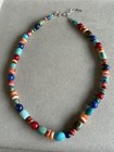 Southwestern Multi Color Turquoise Coral Lapis Bead Sterling Silver Necklace