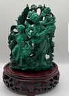 Vtg Chinese Hand-carved Malachite Figural Statue Of Mother And Child