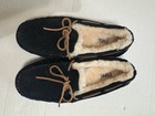 Ugg Dakota Women   s Black Suede Sheepskin Lined Moccasin Slipper Us 7 B