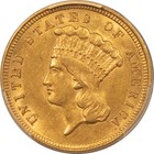 1854  3 Gold Princess - Pcgs Au-58  Original Attractive   Nearly Uncirculated