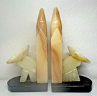 Pair Of Vintage Hand Carved Onyx Mexican Siesta Cactus Bookends
