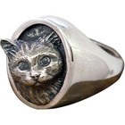 Vintage Cat Relief Ring Adjustable Open Silver Plated Pet Jewelry