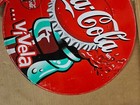 Vintage Spanish Coca Cola Bottle Flange Sign Aqui Vivela Button Metal Bottle Cap