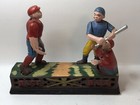 Vintage Cast Iron Baseball  Bank Manual Button To Activate Catchers Bank Works