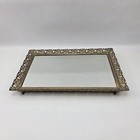 Vtg Dresser Mirror Perfume Tray Gold Tone Metal Roses Filigree Rectangle Vanity