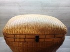 2-vtg Asian Wicker Ratan Nesting Baskets W handles Hinged Lid Picnic Sewing