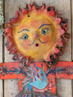 Sun Face Man Bird Of Paradise Handmade Canvas   Coconut Guerrero Mexico Folk Art