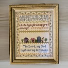 Vintage Cross Stitch Sampler Framed Alphabet House Psalm 18 28 Needlework Art