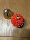 Brass Egg Pin Cushion Japan Vintage Sewing Supplies Pincushion Measuring Tape