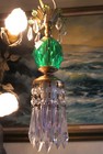 Vintage Lucite Emerald Green Beads Swag Lamp Chandelier Crystal Prism Lighting