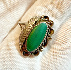 Native Sterling Silver Malachite Ring Feather Statement Size 7 5 Vintage Signed