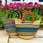 Bolga Tote  Mixed Colors With Leather Handle - 18-inch