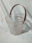 Vtg Glass Ice Bucket W hammered Metal Handle Oak Barrel Pattern Mid-century Mod