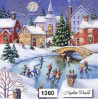  1360  Two Paper Luncheon Decoupage Art Craft Napkins - Christmas Skating Winter