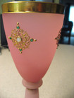 Antique French Pink Opaline Bejeweled Gold Rimmed Glass Chalice About 9 t