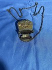 Gold Tone Oval Pill Box Locket Pendant Necklace Cable Chain Metal Vintage