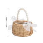 Flower Girl Basket Pearl Handle White Ribbon Wicker Ratan  Wedding Decor