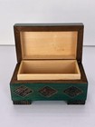 Vintage Emerald Green Wooden Handcrafted Folk Art Trinket Box  Artisan Made