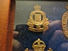 5 Wwii British Cap Badges Framed In Glass   Walnut Frame