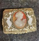 Vintage Metal Cameo Trinket Jewelry Box In Excellent Condition
