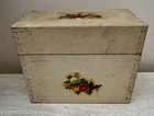 Vintage Wood Recipe Box White Shabby Chic Fruit Decal Finger Joints hinged