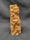 Chinese Carved Wood Laughing  Fat Buddha Statue With Four Children 6 Inch   5382