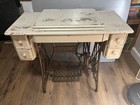 Singer 27 Antique Original Treadle Sewing Machine White Cabinet Cast Iron Base 