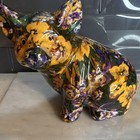 Floral Pattern Paper Mache Pig Figurine Sculpture Approx 7in Tall X 8in Long