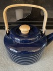 Michael Lax Copco Tea Kettle Pot Blue Stripes Wood Enamel Vintage 60s Rare