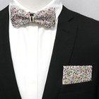 Sparkle Mens Bow Tie Set  Pre-tied Rhinestone Bow Tie And Prefolded Pocket Squar
