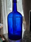 Antique Rare Crude Three Mold Cobalt Blue Large 15  Demijohn Storage Bottle Nice