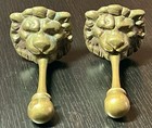 Antique Pair Of Heavy Brass Lion Head Towel Or Garment Holders