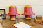12  Vintage Industrial 2-part Wood Foundry Factory Pattern Mold Red Yellow Art 