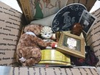 Grandmas Vtg Junk Drawer Lot Trinkets Tins Buttons Postcards Denmark Plates Doll