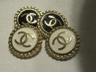 Chanel 4 Buttons Stamped Black White With Gold Tone Metal 16mm  