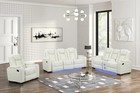 New 3pc Led Sofa Recliner Set White Leather Bluetooth Speaker   Wireless Charge